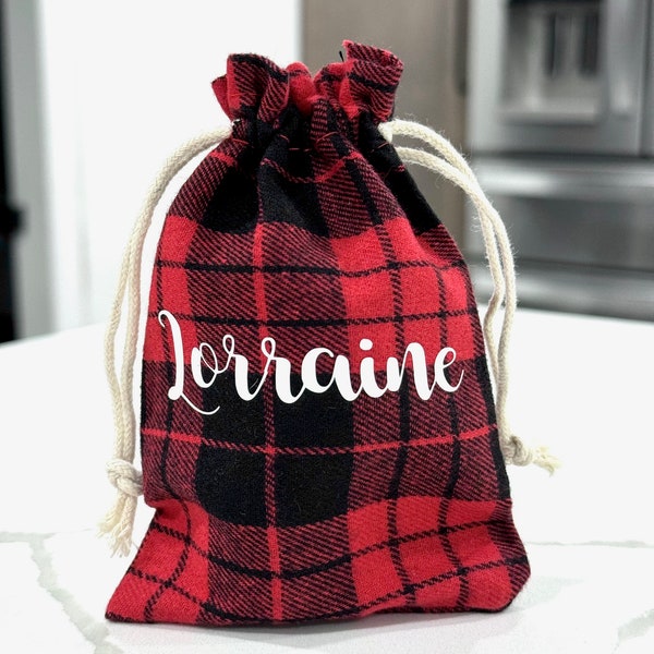 Personalized Small Plaid Flannel Gift Bag: Christmas, Gift Card Holder, Stocking Stuffer, Great for Teacher, Boss, Child, Friend