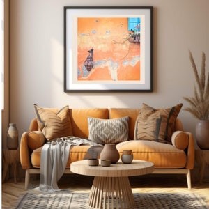 Rustic Orange Wall Art – European Lantern Printable Photo, Textured Mediterranean Wall Decor, Digital Download