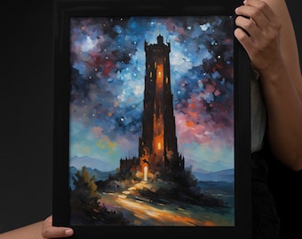 Dark Tower Starry Night Art Print: Galaxy Landscape Poster