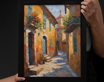 Italian Street Painting Print: European Town Wall Art