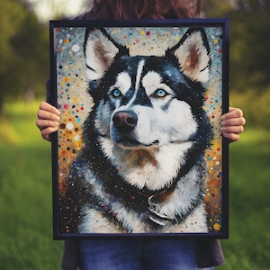 Siberian husky art print, colorful husky portrait, husky dog wall art, colorful husky picture, husky home decor, dog art print, blue eye dog