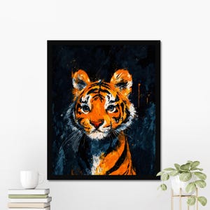 Majestic Tiger Wall Art - Fierce Big Cat Print - Framed or Canvas - Bold Jungle Animal Decor - Wild Tiger Portrait - Striking Wildlife Art