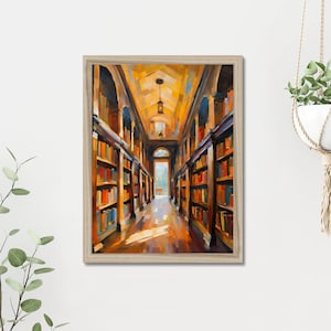 Library Painting Print, Art Print, Wall Decor, Home Decor, Book Lover, Library Art, Reading lover gift, Bookworm gift, Vintage Library
