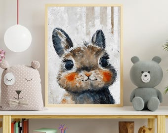 Grafika artystyczna „Mały Króliczek”: Puszysty portret Królika, dekoracja pokoju dziecięcego