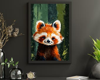Baby Red Panda Art Print, Cute Panda Canvas Portrait, Endangered Animal Art, Kids Room Decor, Nursery Wall Art, Wildlife Gift, 8x10-24x36