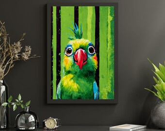 Vibrant Parrot Art Print: Tropical Jungle Portrait