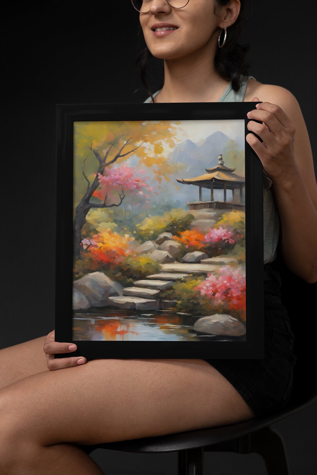 Pagoda Watercolor Art Print: Japanese Zen Garden Landscape - Etsy