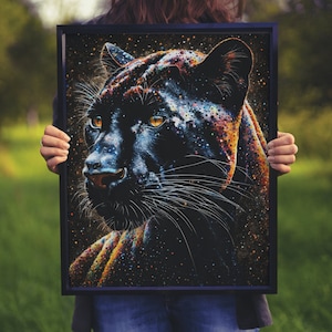 Black panther art print, modern animal art, trendy animal wall art, panther prints, large jaguar photo poster, panther home decor, wild cat