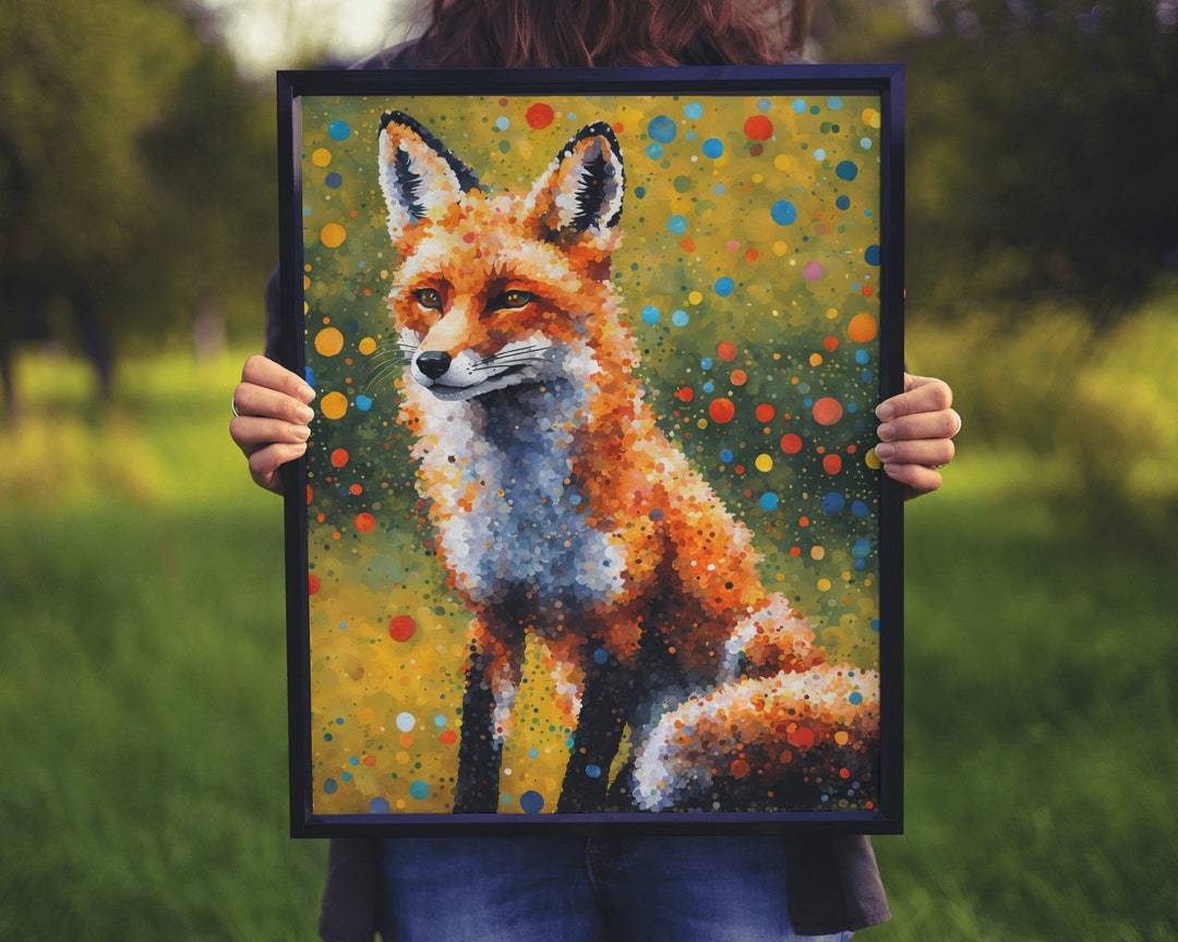 Colorful Fox Wall Art Print, Modern Watercolor Fox Art Decor, Cute Red Fox, Foxy Wall Decor