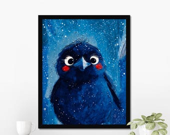 Blue Bird Art Print: Whimsical Nursery Decor