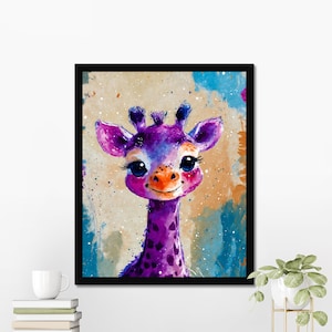 Purple Giraffe Art Print, Cute Giraffe Portrait, Kids Room Decor,  Nursery Wall Art, Inspiring Gift for Kids, 8x10-24x36, Baby Room Poster