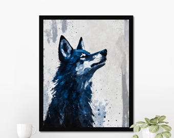 Blue Wolf Art Print: Howling Wolf Portrait, Wildlife Decor
