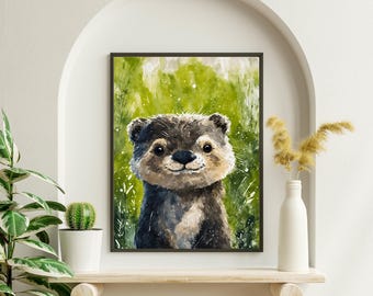 Süßes Baby Otter Art Print, Verspieltes Otter Portrait, Kinderzimmer Dekor, Tierliebhaber Geschenk, 8x10-24x36, gemütliches Wildtier Poster