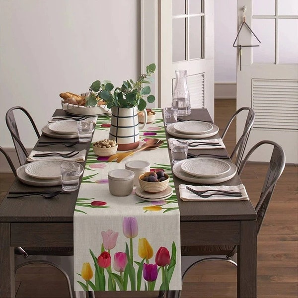 Colorful tulip table runner spring decoration for your dining table