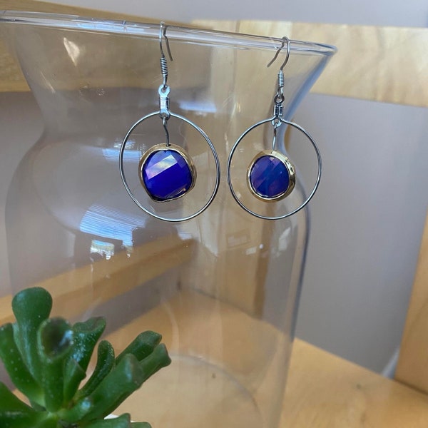 Round Royal Blue Semi-Precious Bead Dangling Earrings