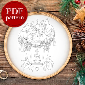 Winter Cardinals Hand Embroidery Pattern for 8&quot; hoops - PDF Download
