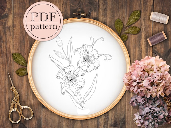 Tiger Lily Hand Embroidery Pattern for 8", 6", 4" Hoops - PDF Download -  Etsy Israel