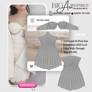 Ari Inspired Shell Bustier & Skirt Set Sewing Pattern - XS to 4XL - Digital PDF Download Grande