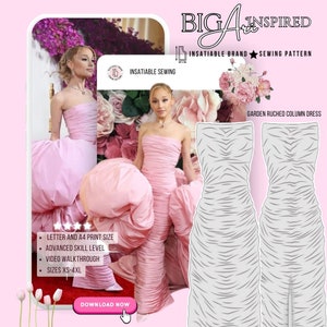 Garden Ruched Column Dress Sewing Pattern - XS to 2XL - Digital PDF Download, Prom Dress Sewing Pattern