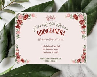 Editable Quinceañera Invitation & Thank You Card Template (Canva)