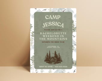 Personalized Camp Bachelorette Invitation & Itinerary Bundle | Editable Canva Templates | Cabin Weekend Bachelorette
