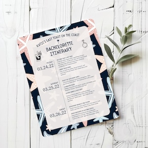 Personalized Beach Bachelorette Itinerary | Last Toast on the Coast | Editable Canva Template | Minimalist Weekend Itinerary