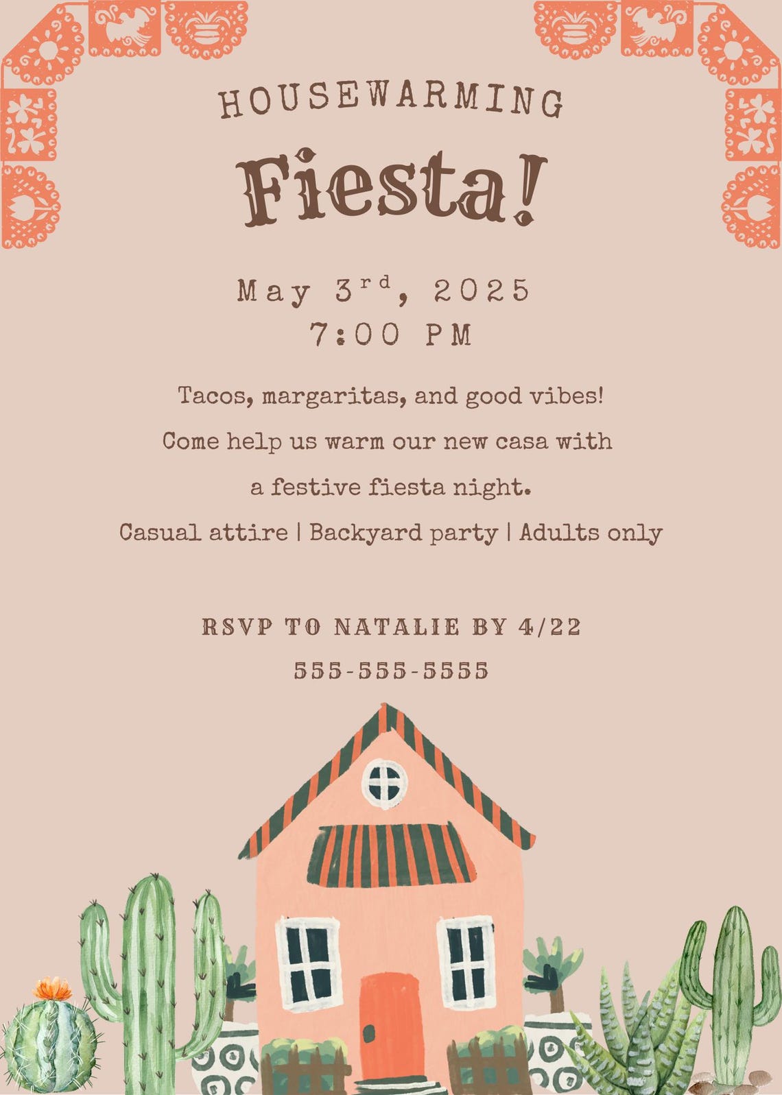 Editable Fiesta Housewarming Invitation: Boho Mexican Theme (canva ...