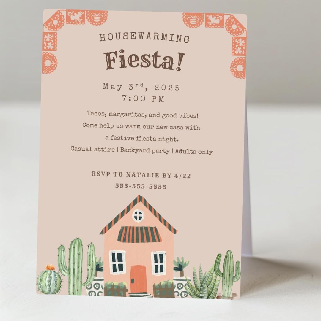 Editable Fiesta Housewarming Invitation: Boho Mexican Theme (canva ...