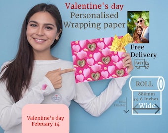 Custom Valentine’s Gift Wrap - Pink Hearts Personalised Design