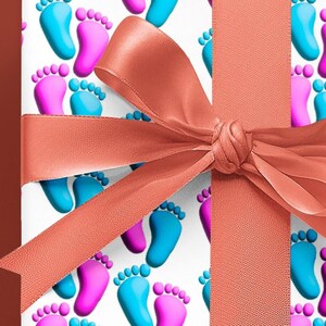 Baby Feet Wrapping Paper – Blue & Pink Gender Reveal Gift Wrap | 1-10m Roll | Baby Shower Party Wrap