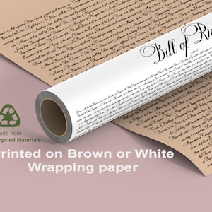 Papel de embrulho com texto da Constituição Americana | Impressão histórica personalizada | ROLO de papel de embrulho marrom ou branco | Presente legal | Advogado | Estudante de direito