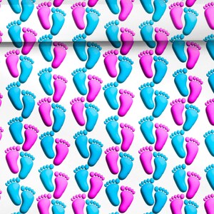 Papel de regalo con forma de pie de bebé, azul y rosa, para revelar el género del bebé, rollo de 1 a 10 m, para envolver regalos para baby shower