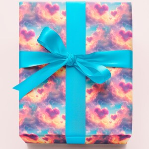 Papel de regalo con forma de nubes y corazones para bebés: papel de regalo de revelación de género de ensueño / rollo de 1 a 10 m / decoración para baby shower