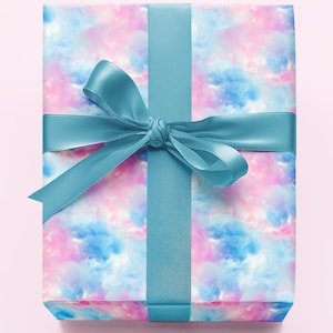 Papel de regalo Baby Clouds – Papel de regalo para revelación de género en tonos pastel suaves / Rollo de 1 a 10 m / Decoración para baby shower