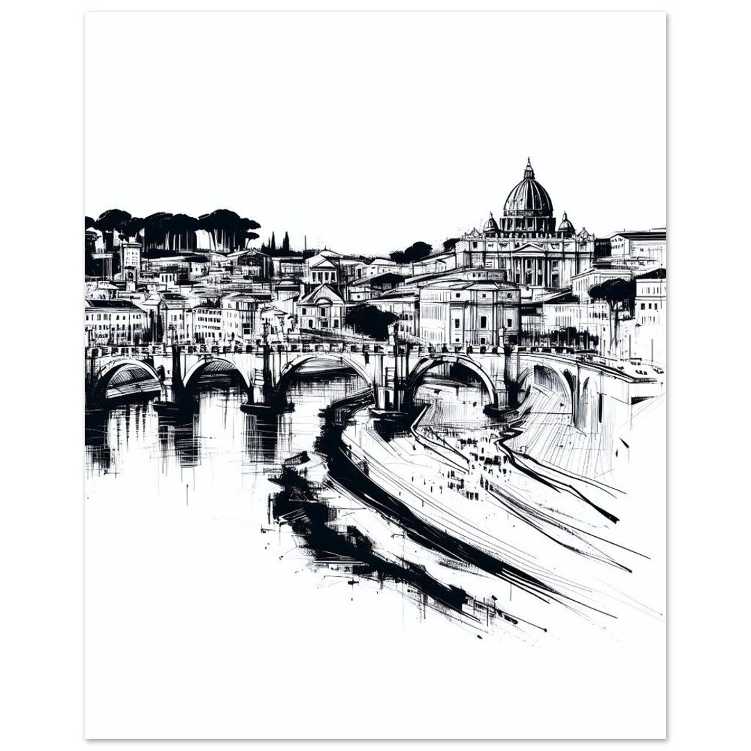Rome Wall Art Black and White Print City Skyline Poster Wall Etsy