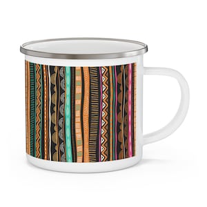 Enamel Camping Mug | Colourful African Pattern |