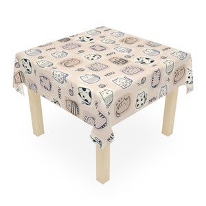 Salmon Pink Tablecloth with Kitty design | Perfect Gift for cat lovers