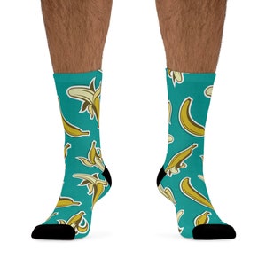 Recycled Poly Socks | Crazy about Bananas | Yellow and Turquoise tropical contrast |