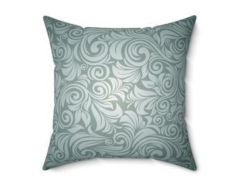 Almohada cuadrada de gamuza sintética en color verde azulado / Patrones reales / Estilo elegante de tapiz /