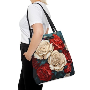 Elegant Red and White Roses Bouquet | Tote Bag |