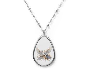 Two Loving Doves | Elegant Ellipse Necklace | Peace Symbol |
