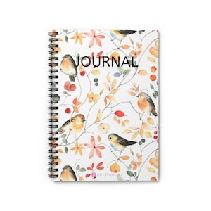 Watercolor Sparrow Birds Notebook: White Spiral-Ruled Journal, Autumn Design | Gift for her | Journaling Diary |