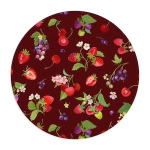 Mouse Pad | Red berries on Burgundy background pattern |