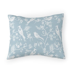 Pillow Sham | Baby Blue background and White Birds on tree branches | Elegant style |