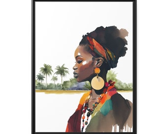 Black African Woman & Tropical Jungle | Matte Canvas, Black Frame |