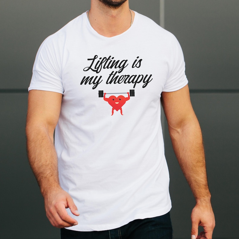 Lifting is My Therapy Gym Tshirt, Simple Strong Design, Mens Gym T