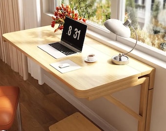 Mesa plegable multifuncional de pared, estructura de madera que ahorra espacio, escritorio colgante de diseño creativo, no necesita alimentación, escritorio/cajón
