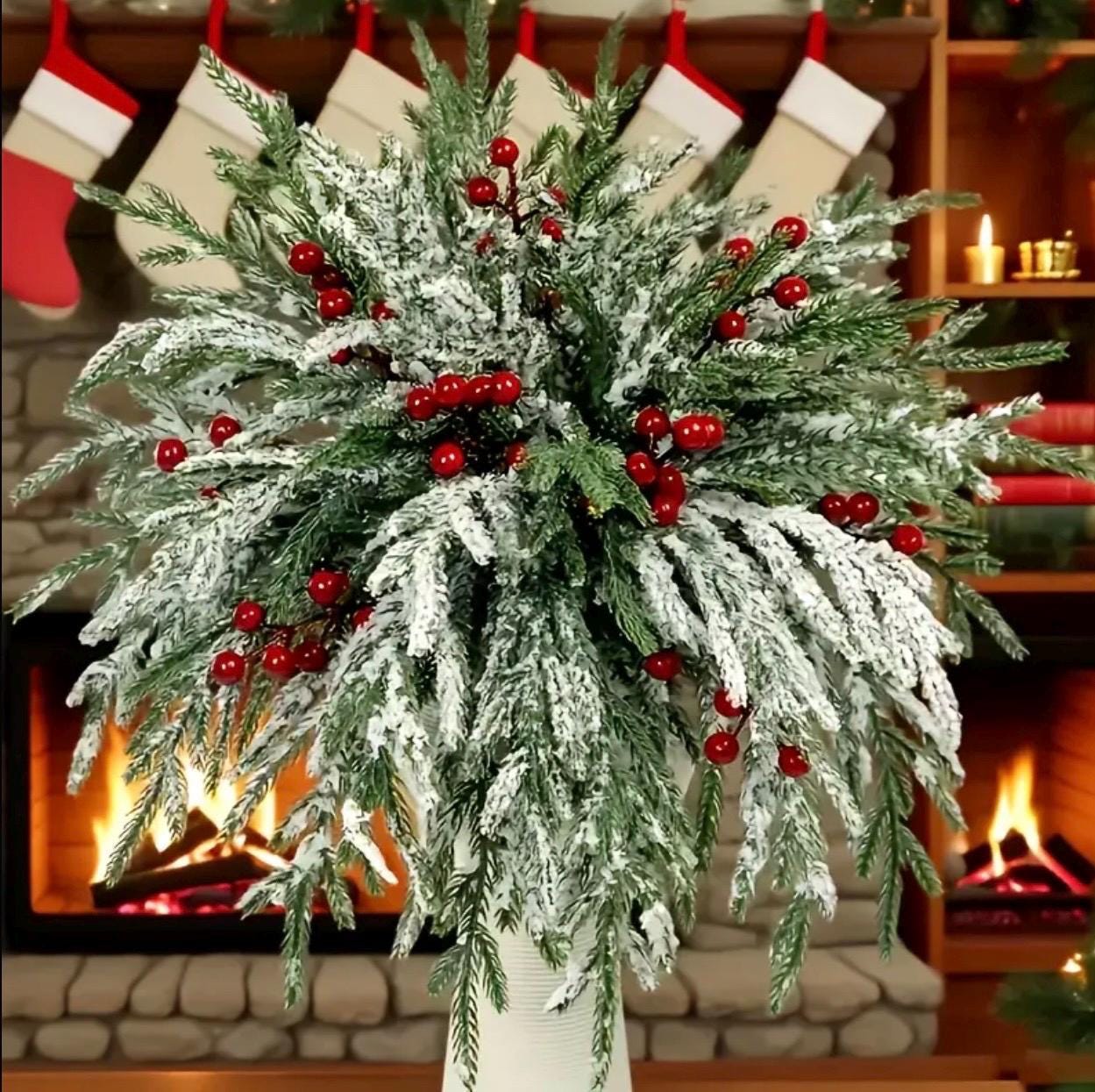 人工クリスマスパインコーンピックスプレー20個パック スプルース