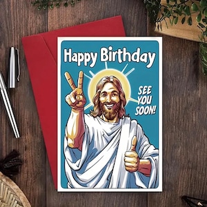 Funny God See You Soon Card - Humorous  Design Card For Elderly Man & Woman Unique 40th 50th 60th Birthday Gift for celebrating a birthday