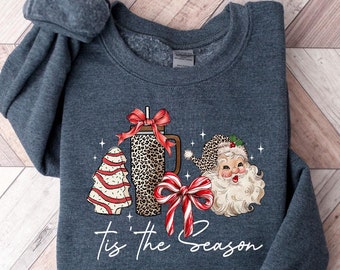 Tis The Season Christmas Sweatshirt, Christmas Shirt, Santa Claus Sweatshirt, Christmas Shirt, Pink Christmas Shirt, Christmas Holiday Gift